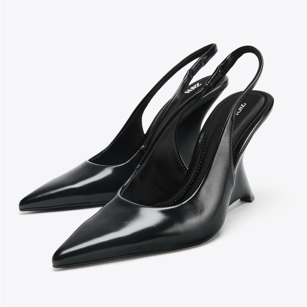 Zara Slingback Wedge Heels Black NWT East - Picture 2 of 10